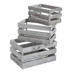 Sortie 🎉 Caisse En Bois Brut Gris 45x30x23 + 39x26x20 + 32.5x22x17.5cm - Par 3 👏