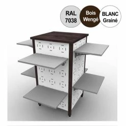 Meilleure vente ???? Ilôt Vélo 1300 Mm - 8 Tablettes - 4 Faces – Blanc + Wengé - Par 4 ⌛