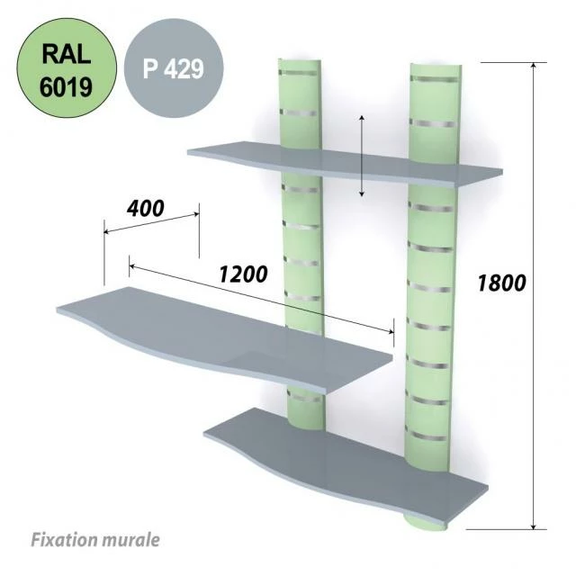 Nouveau ???? Kit 2 Colonnes Murales + 3 Tablettes 1200 Mm - Vert Anis + Gris ???? 2 Nouveau ???? Kit 2 Colonnes Murales + 3 Tablettes 1200 Mm - Vert Anis + Gris ???? – Image 2