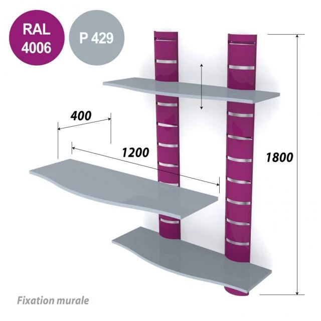 Sortie 😀 Kit 2 Colonnes Murales + 3 Tablettes 1200 Mm - Violet + Gris ⌛ 2 Sortie 😀 Kit 2 Colonnes Murales + 3 Tablettes 1200 Mm - Violet + Gris ⌛ – Image 2