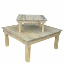 Acheter ✔️ Kit De 2 Tables Carrés Bois Vieilli 100 X 100 X 45 Cm Et 60 X 60 X 28 Cm 👏