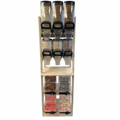 Meilleure vente ⭐ Meuble Vrac Cadre Sapin 2 Niveaux De Distributeurs 3x 13L, 3x 8L Et 4 Bacs à 15L ????