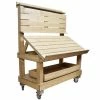 Bon marché ⭐ Présentoir Bois Vieilli + Bac Coulissant + Fourreaux + Roulettes 120x73x157 Cm ⌛