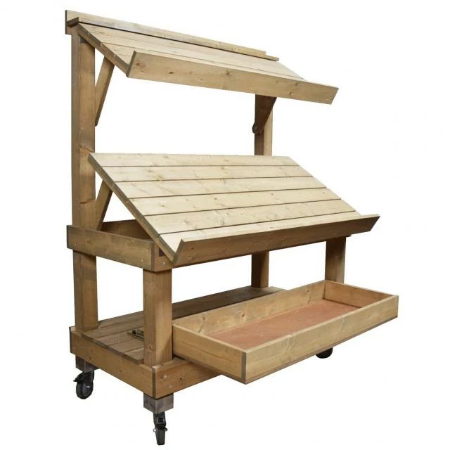 Bon marché ⭐ Présentoir Bois Vieilli + Bac Coulissant + Fourreaux + Roulettes 120x73x157 Cm ⌛ 2 Bon marché ⭐ Présentoir Bois Vieilli + Bac Coulissant + Fourreaux + Roulettes 120x73x157 Cm ⌛ – Image 2