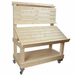 Remise 😀 Présentoir Fruits/légumes Bois Clair + Fourreaux + Roulettes 120x73x157 Cm 🥰