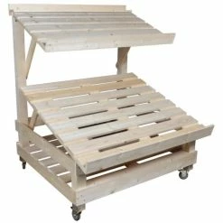 Budget 🧨 Présentoir Surbaissé Bois Clair + Fourreaux + Roulettes 120x116x138 Cm ⭐