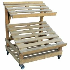 Sortie ⭐ Présentoir Surbaissé Bois Vieilli + Fourreaux + Roulettes 120x116x138 Cm 💯