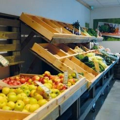 Sortie ⭐ Présentoir Surbaissé Bois Vieilli + Fourreaux + Roulettes 120x116x138 Cm ???? -IZZIBOX Magasin presentoir surbaisse bois vieilli fourreaux roulettes 120x116x138 cm 04