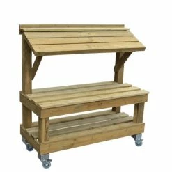 Promo ???? Présentoir Trottoir Bois Vieilli + Fourreaux + Roulettes 120x50x126 Cm ????