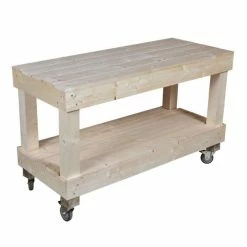 Sortie 😉 Table 2 Niveaux étroite Bois Clair + Fourreaux + Roulettes 120X50X63cm 🎁