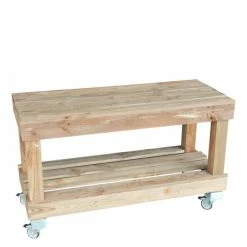 Tout neuf ⌛ Table 2 Niveaux étroite Bois Vieilli + Fourreaux + Roulettes 120x50x63cm ❤️