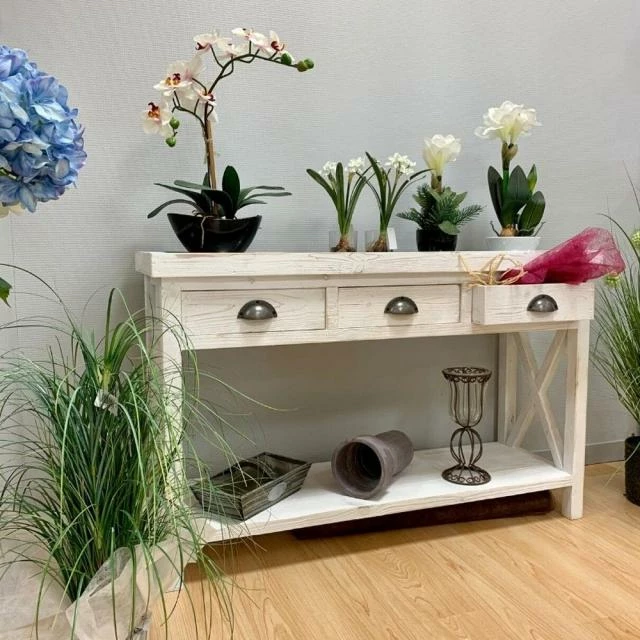 Promo ???? Table Console Fleuriste Blanc Avec Plateau Zinc 110x39x75 TRADIS ✨ 2 Promo ???? Table Console Fleuriste Blanc Avec Plateau Zinc 110x39x75 TRADIS ✨ – Image 2