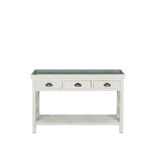 Promo ???? Table Console Fleuriste Blanc Avec Plateau Zinc 110x39x75 TRADIS ✨ 3 Promo ???? Table Console Fleuriste Blanc Avec Plateau Zinc 110x39x75 TRADIS ✨ – Image 3